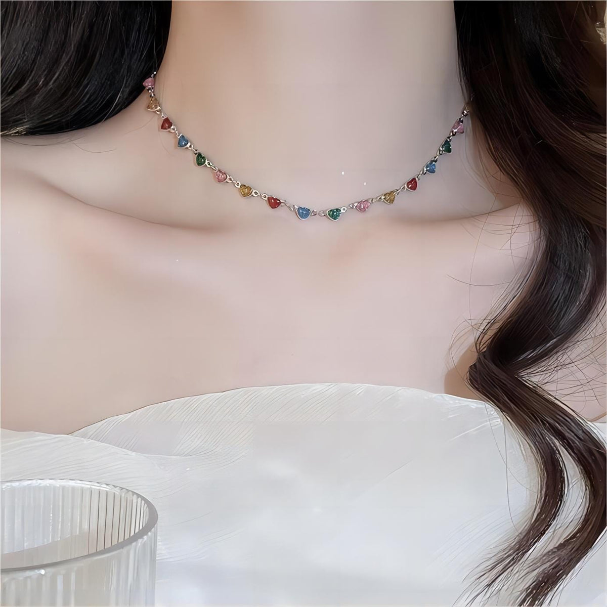 Vonluxe - Heart Rhinestone Fishing Line Choker (various designs)