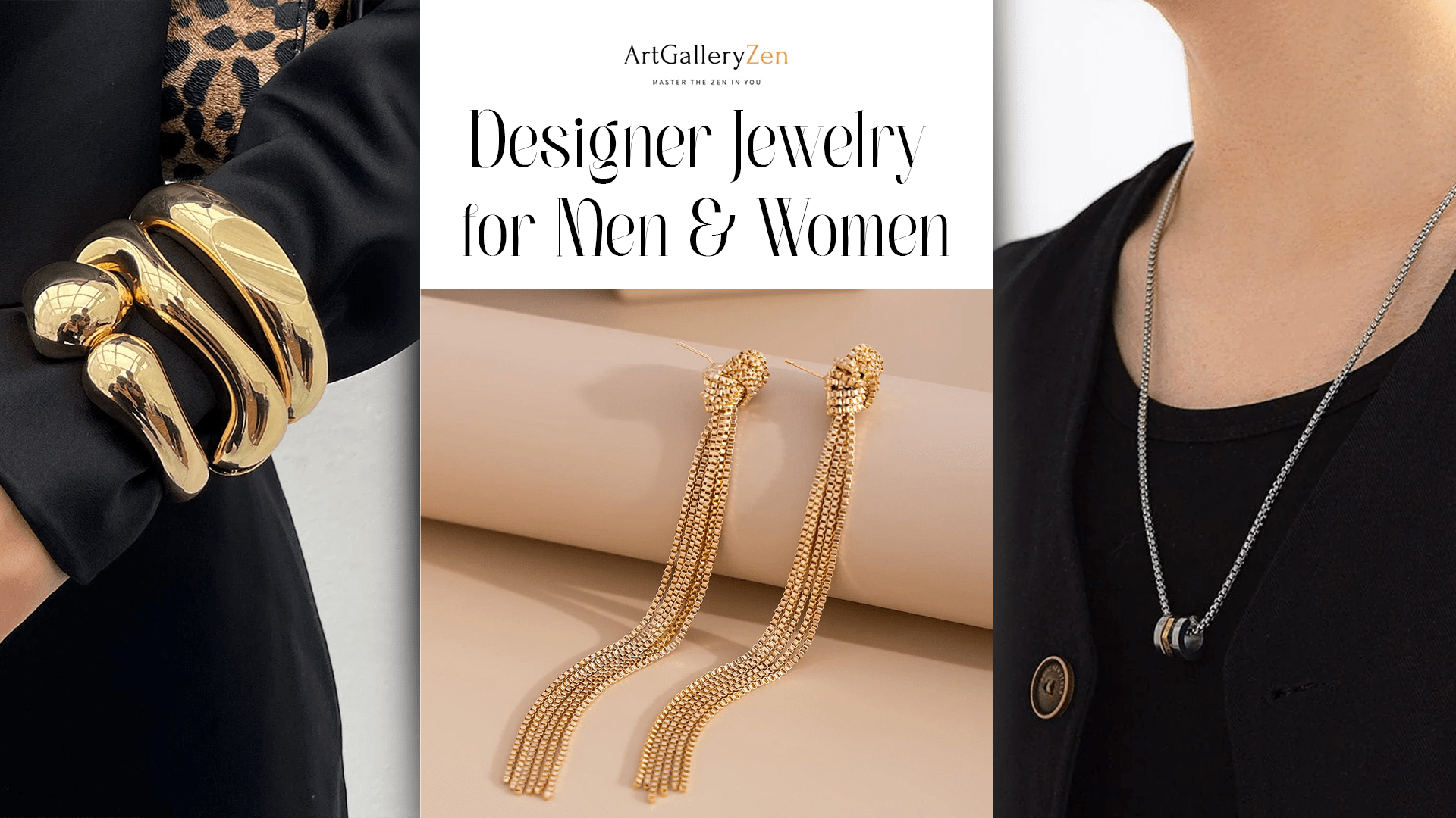 Designer jewelry collection featuring stylish necklaces, rings, and accessories for both men and women