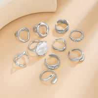 Thumbnail for 10 Pcs Irregular Pearl Waterdrop Textured Open Ring Set - ArtGalleryZen