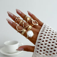 Thumbnail for 10 Pcs Irregular Pearl Waterdrop Textured Open Ring Set - ArtGalleryZen