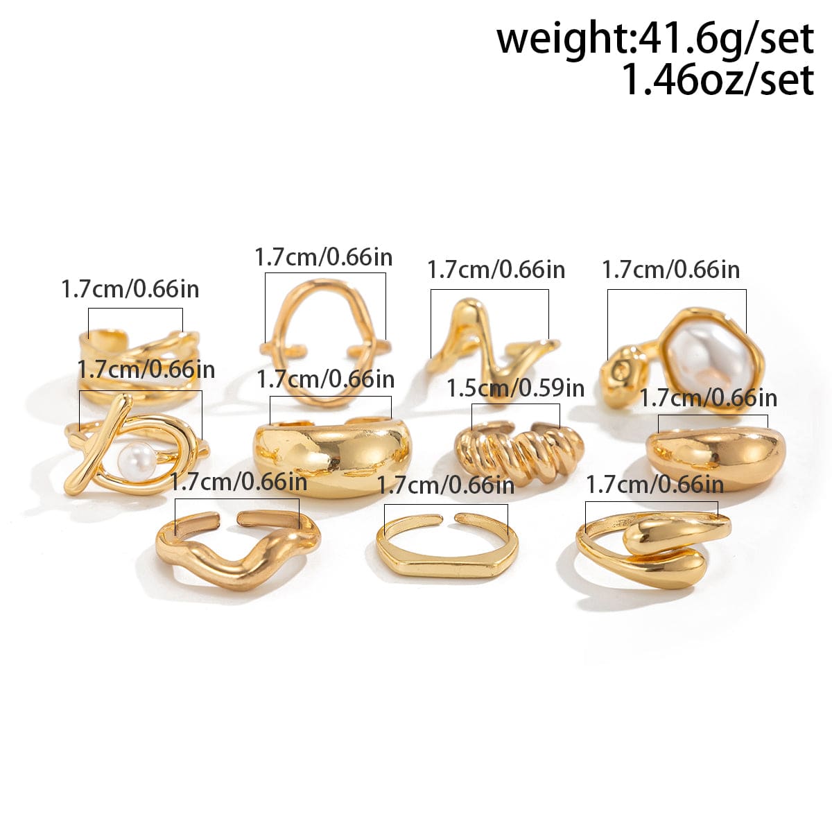 11 Pcs Barqoue Pearl Inlaid Waterdrop Hoop Ring Set - ArtGalleryZen