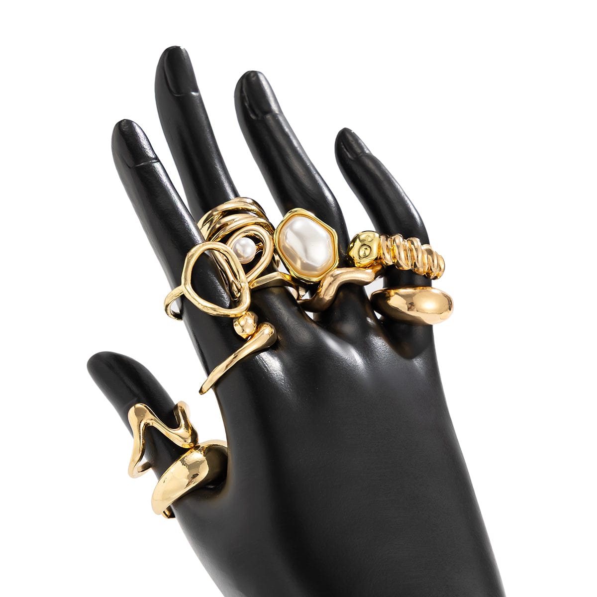 11 Pcs Barqoue Pearl Inlaid Waterdrop Hoop Ring Set - ArtGalleryZen