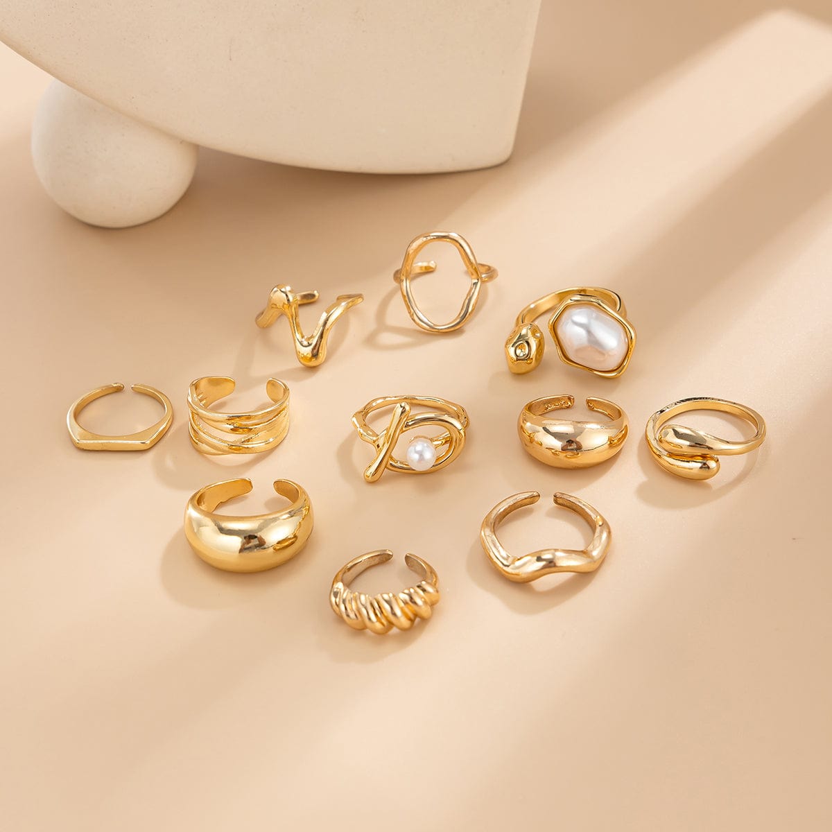 11 Pcs Barqoue Pearl Inlaid Waterdrop Hoop Ring Set - ArtGalleryZen