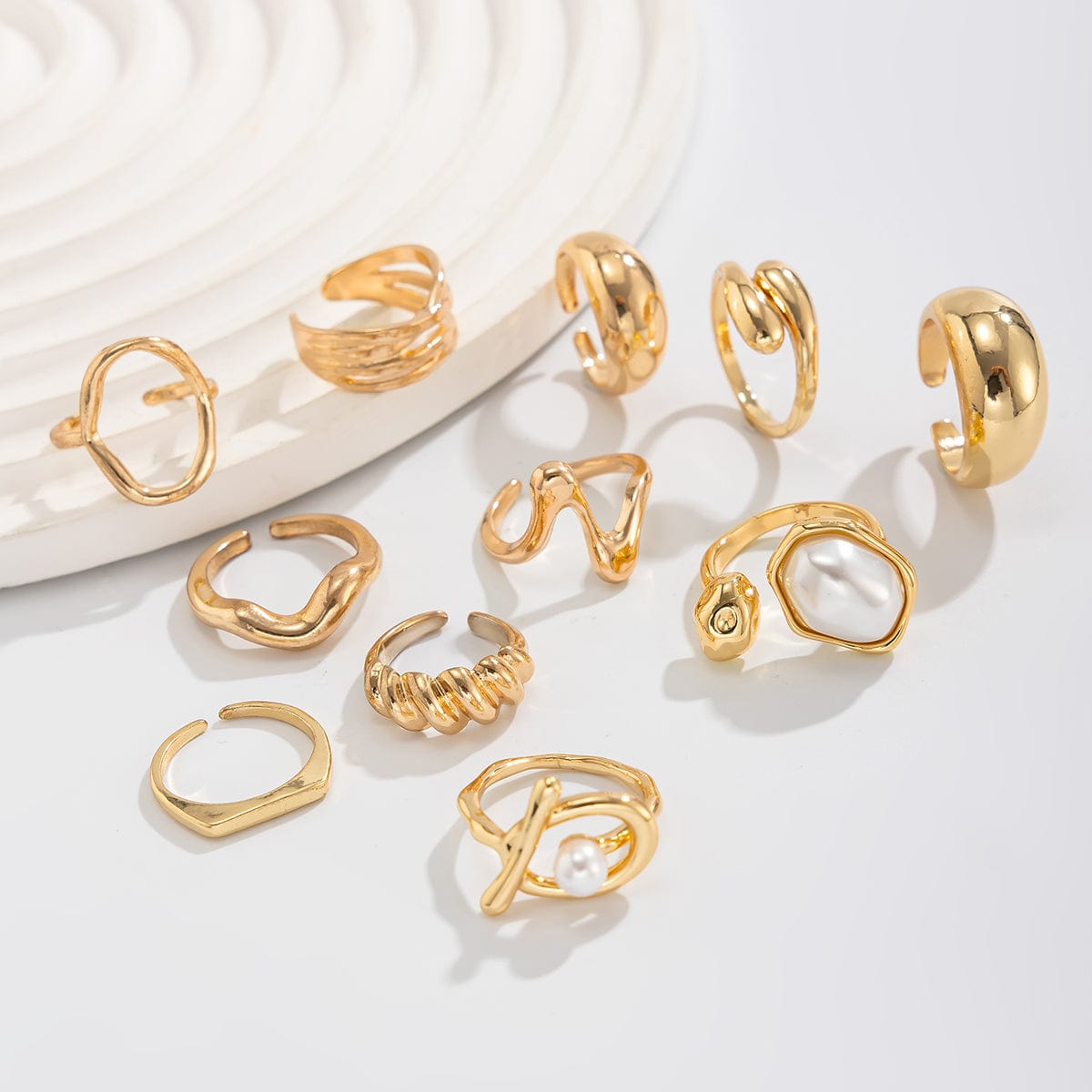11 Pcs Barqoue Pearl Inlaid Waterdrop Hoop Ring Set - ArtGalleryZen