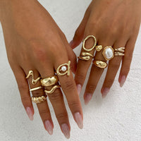 Thumbnail for 11 Pcs Barqoue Pearl Inlaid Waterdrop Hoop Ring Set - ArtGalleryZen