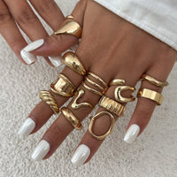 Thumbnail for 12 Pcs Gold Silver Tone Glossy Curved Hollow Waterdrop Ring Set - ArtGalleryZen