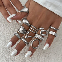 Thumbnail for 12 Pcs Gold Silver Tone Glossy Curved Hollow Waterdrop Ring Set - ArtGalleryZen