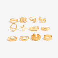 Thumbnail for 12 Pcs Gold Silver Tone Glossy Curved Hollow Waterdrop Ring Set - ArtGalleryZen