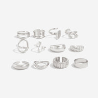 Thumbnail for 12 Pcs Gold Silver Tone Glossy Curved Hollow Waterdrop Ring Set - ArtGalleryZen