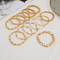 Thumbnail for 12 Pcs Minimalist Gold Silver Tone Pearl Beaded Chain Bracelet Set - ArtGalleryZen