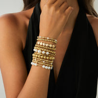 Thumbnail for 12 Pcs Minimalist Gold Silver Tone Pearl Beaded Chain Bracelet Set - ArtGalleryZen