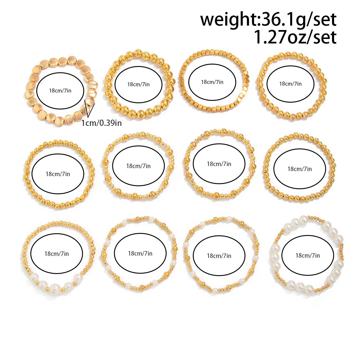 12 Pcs Minimalist Gold Silver Tone Pearl Beaded Chain Bracelet Set - ArtGalleryZen