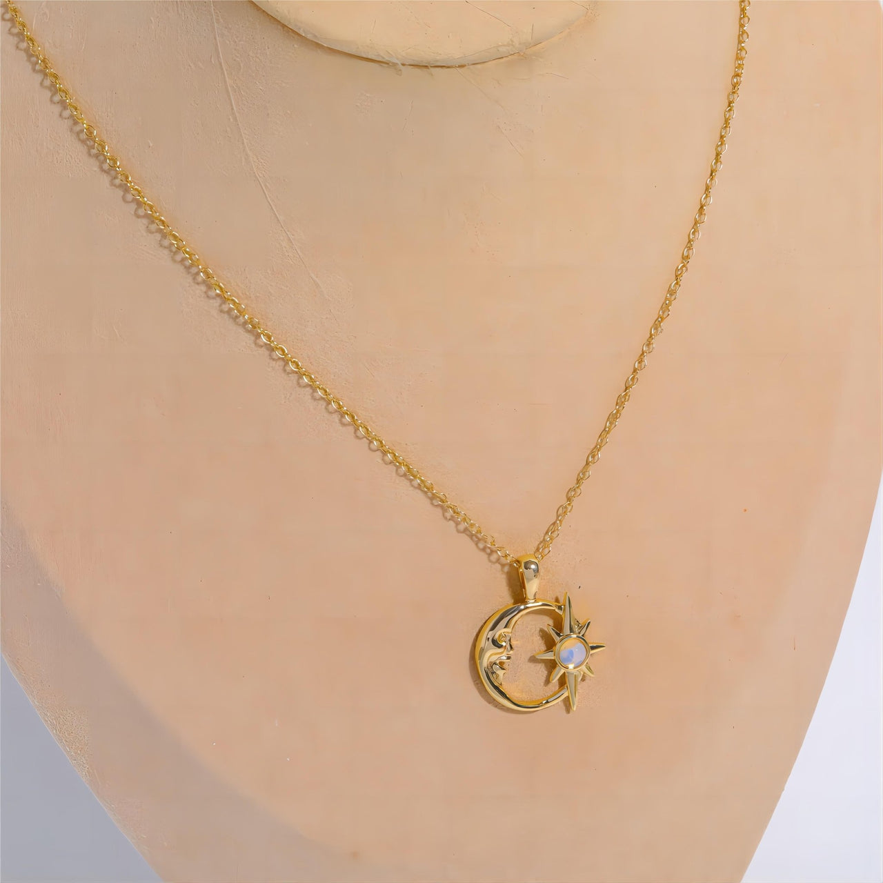 18K Gold Opal Star Moon Phase Necklace - ArtGalleryZen