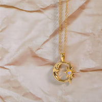 Thumbnail for 18K Gold Opal Star Moon Phase Necklace - ArtGalleryZen