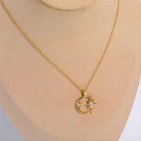 Thumbnail for 18K Gold Opal Star Moon Phase Necklace - ArtGalleryZen