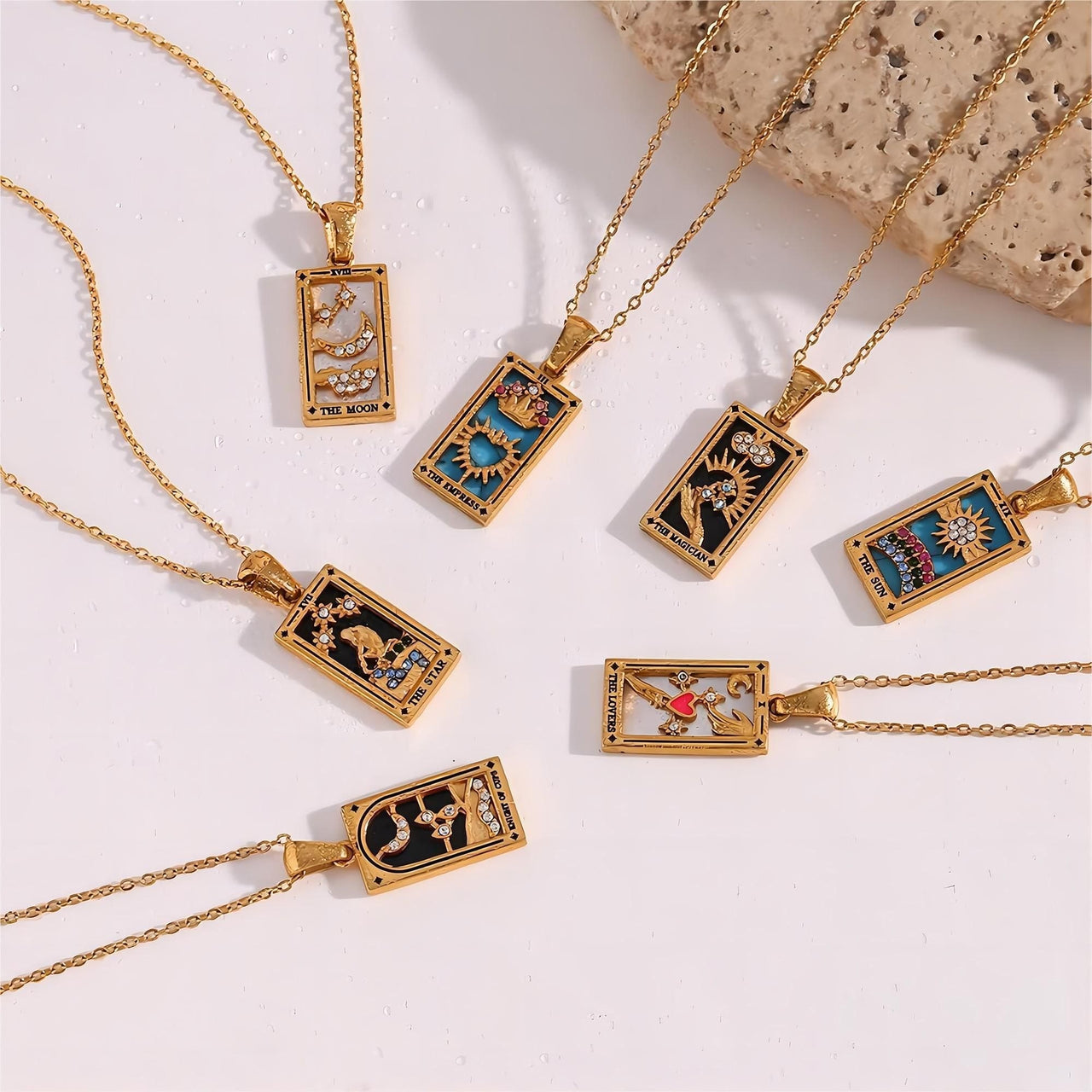 18K Gold Plated Stainless Steel Tarot Card Necklace - ArtGalleryZen
