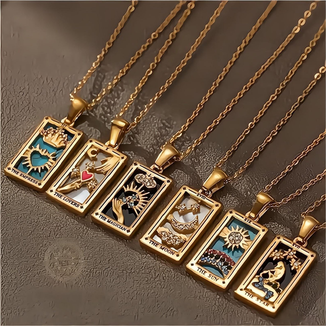 18K Gold Plated Stainless Steel Tarot Card Necklace - ArtGalleryZen
