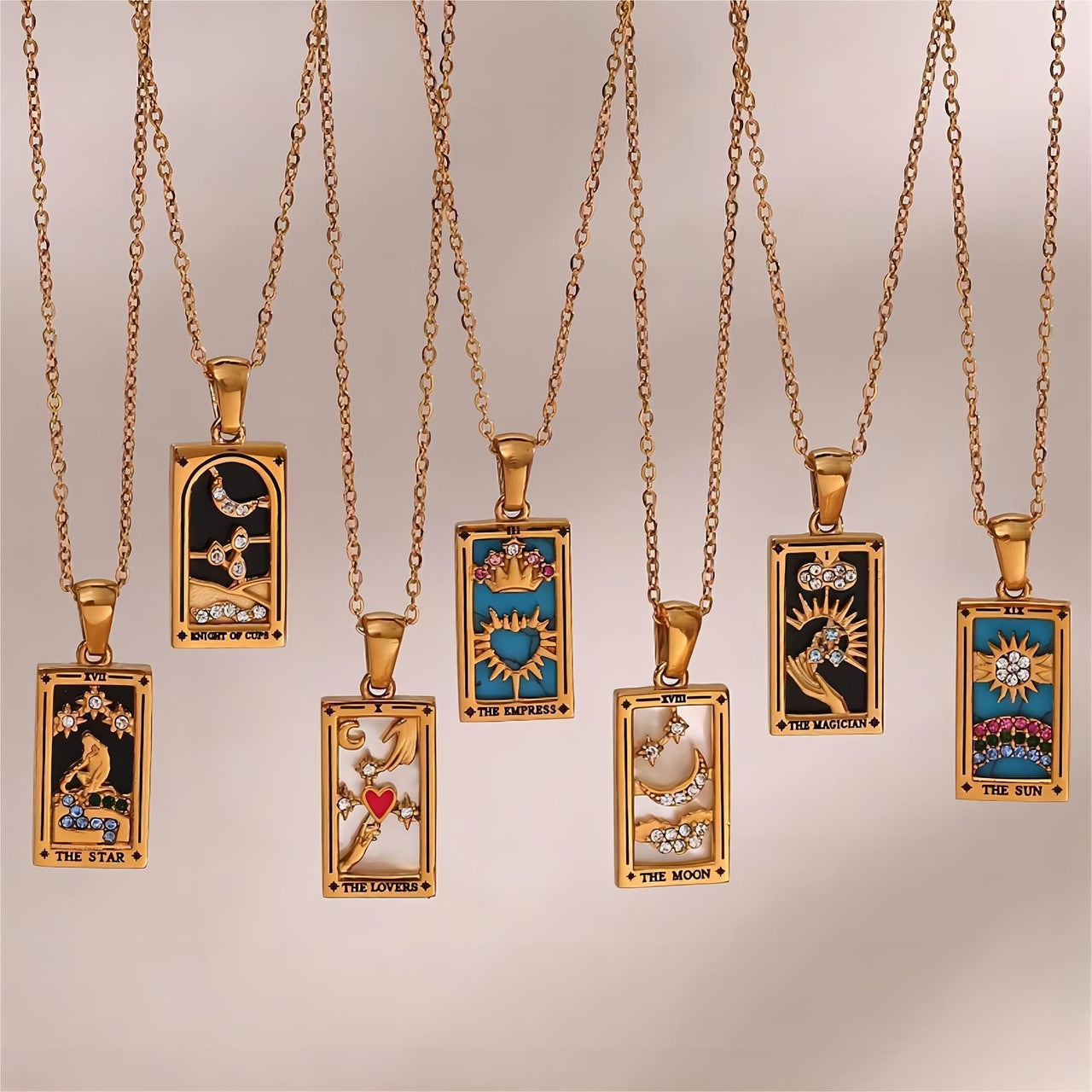 18K Gold Plated Stainless Steel Tarot Card Necklace - ArtGalleryZen