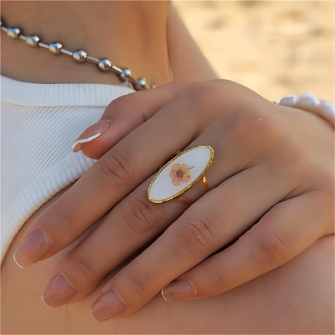 18K Gold Real Dried Flower Ring - ArtGalleryZen