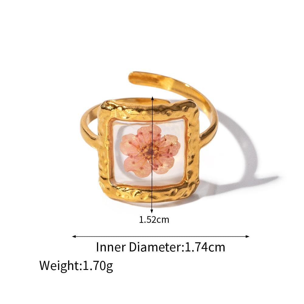 18K Gold Real Dried Flower Ring - ArtGalleryZen