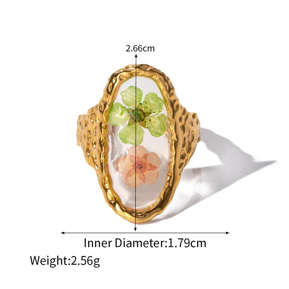 18K Gold Real Dried Flower Ring - ArtGalleryZen