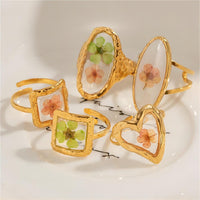 Thumbnail for 18K Gold Real Dried Flower Ring - ArtGalleryZen