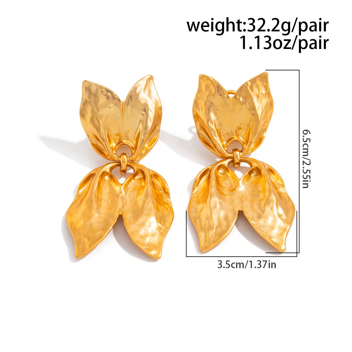 Trendy Gold Silver Tone Duo Leaf Dangle Stud Earrings