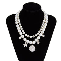 Thumbnail for 2 Pcs Conch Shell Starfish Pendant Pearl Chain Necklace Set - ArtGalleryZen
