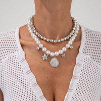 Thumbnail for 2 Pcs Conch Shell Starfish Pendant Pearl Chain Necklace Set - ArtGalleryZen