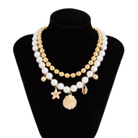 Thumbnail for 2 Pcs Conch Shell Starfish Pendant Pearl Chain Necklace Set - ArtGalleryZen
