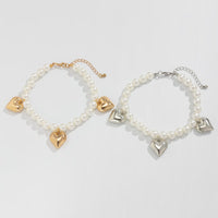 Thumbnail for 2 Pcs Heart Charm Pearl Chain Anklet Set - ArtGalleryZen