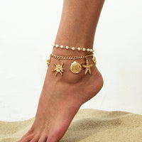 Thumbnail for 2 Pcs Shell Conch Starfish Charm Pearl Chain Anklet Set - ArtGalleryZen