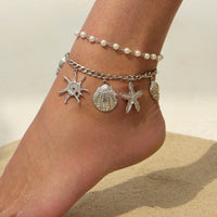 Thumbnail for 2 Pcs Shell Conch Starfish Charm Pearl Chain Anklet Set - ArtGalleryZen