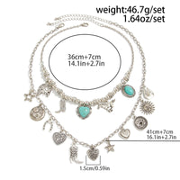 Thumbnail for 2 Pcs Turquoise Heart Boots Lucky Horseshoe Charm Necklace Set - ArtGalleryZen