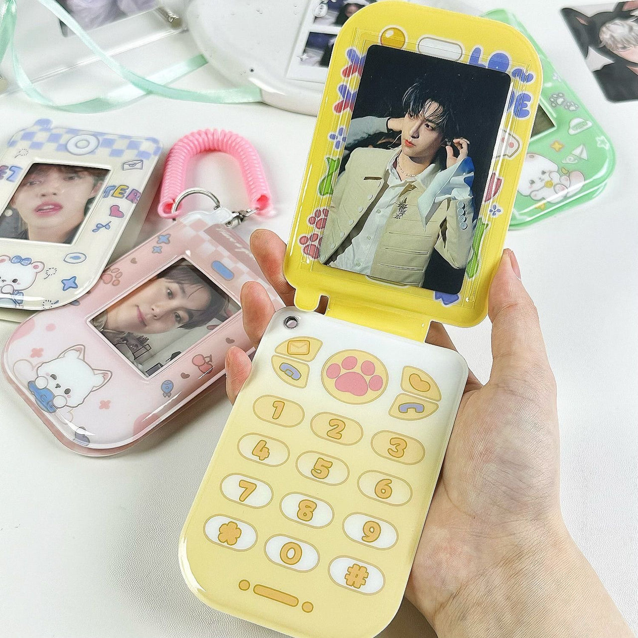 Foldable Phone Shaped Photocard Holder Keychain - PVC Card Case