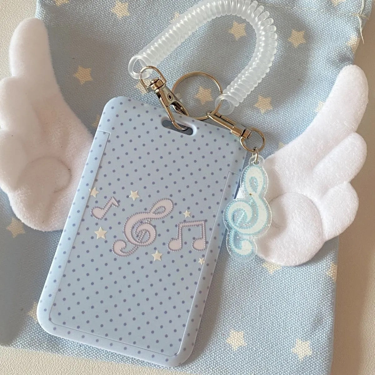 Kawaii Polka Dot Angel Wing Resin Photocard Holder Keychain
