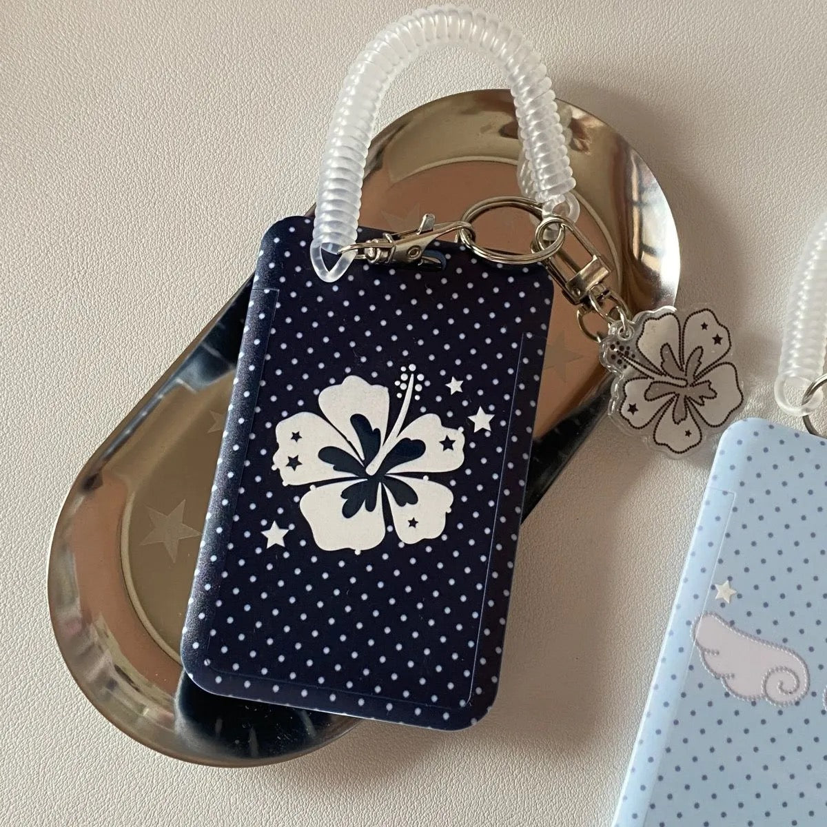 Kawaii Polka Dot Angel Wing Resin Photocard Holder Keychain