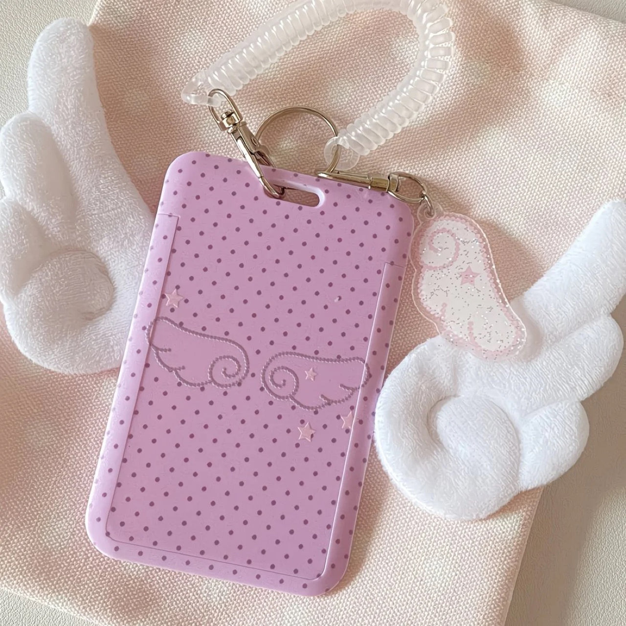 Kawaii Polka Dot Angel Wing Resin Photocard Holder Keychain