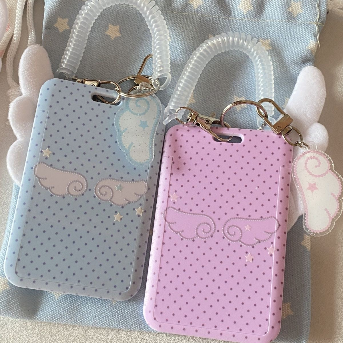 Kawaii Polka Dot Angel Wing Resin Photocard Holder Keychain