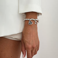 Thumbnail for Charming Rhinestone Love Heart Pendant Beaded Chain Bracelet