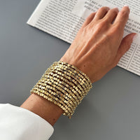 Thumbnail for Geometric Layered Gold Silver Tone Square Beaded Bracelet