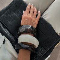 Thumbnail for Chunky White Resin Bangle Bracelet - Modern Curved Design Statement