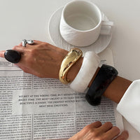 Thumbnail for Chunky White Resin Bangle Bracelet - Modern Curved Design Statement