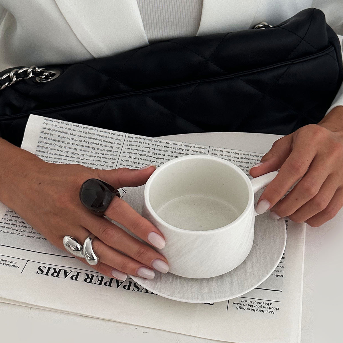 Amber Resin Ring Set 2pcs - Waterdrop Statement Rings for Women