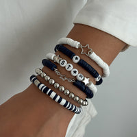 Thumbnail for Black and White Layered Star Letter Charm Polymer Clay Beaded Bracelet Set