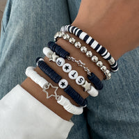 Thumbnail for Black and White Layered Star Letter Charm Polymer Clay Beaded Bracelet Set