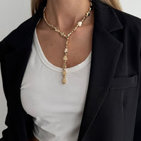 Thumbnail for Geometric Waterdrop Y Necklace Gold Silver Layering Pendant