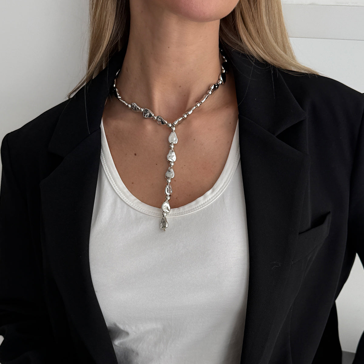 Geometric Waterdrop Y Necklace Gold Silver Layering Pendant