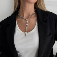 Thumbnail for Geometric Waterdrop Y Necklace Gold Silver Layering Pendant