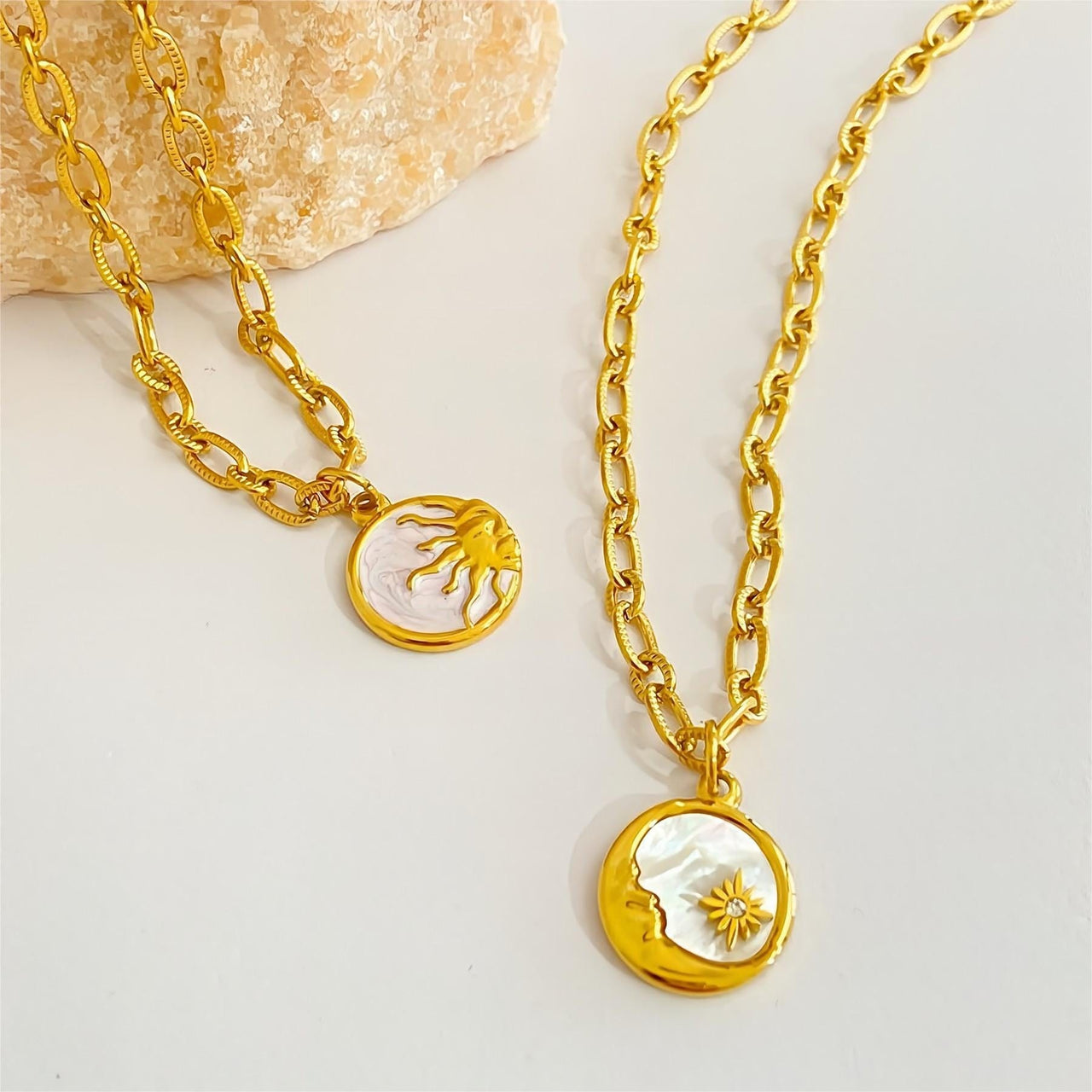 24K Gold Plated Sol And Lune Celestial Necklace - ArtGalleryZen